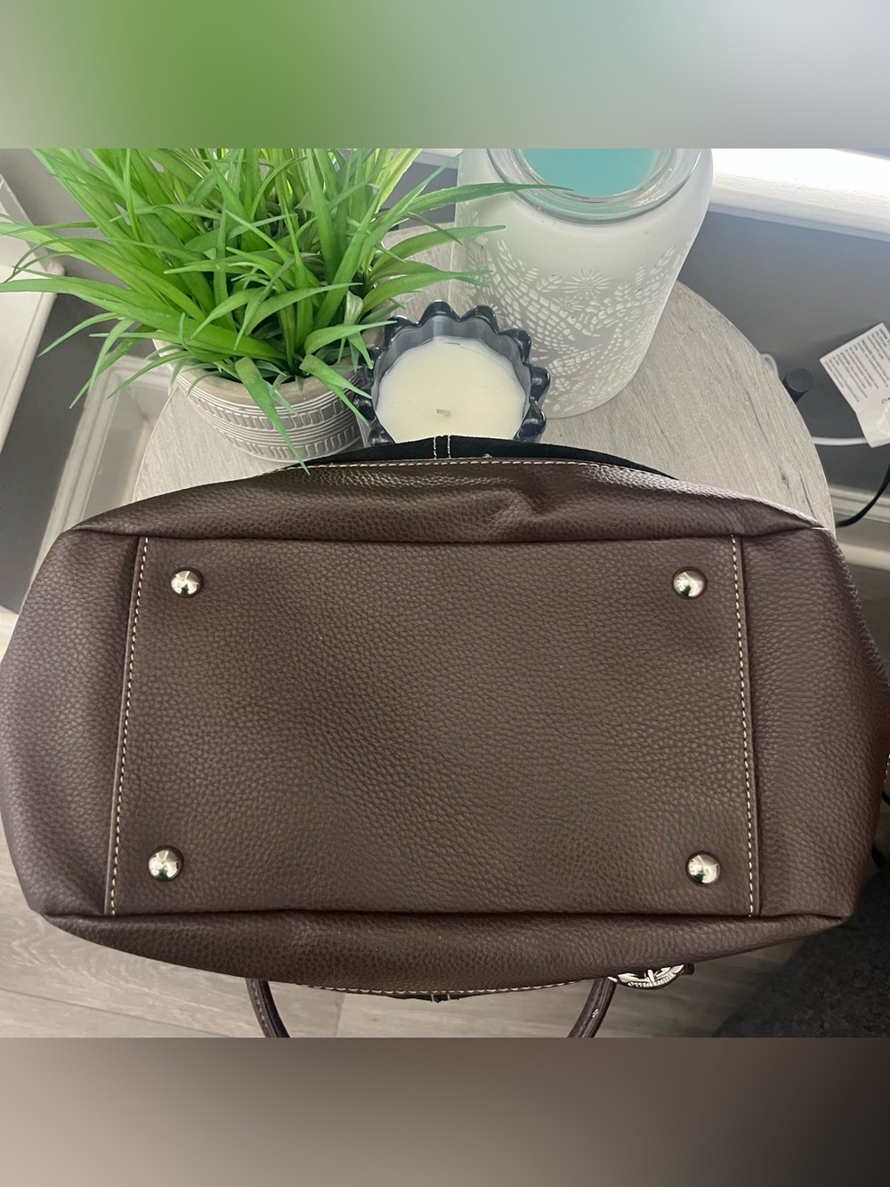 Tignanello Black Suede & Brown Trim Tote Bag Silver Buckle Accents - Picture 10 of 13